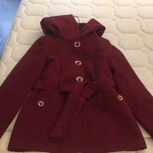 Burgundy Hooded Wool Coat